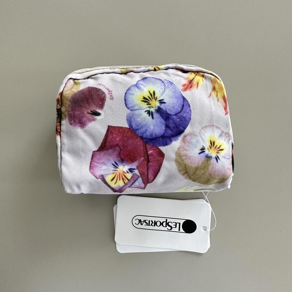 Lesportsac Flower Print Square Small Cosmetic Bag NWT